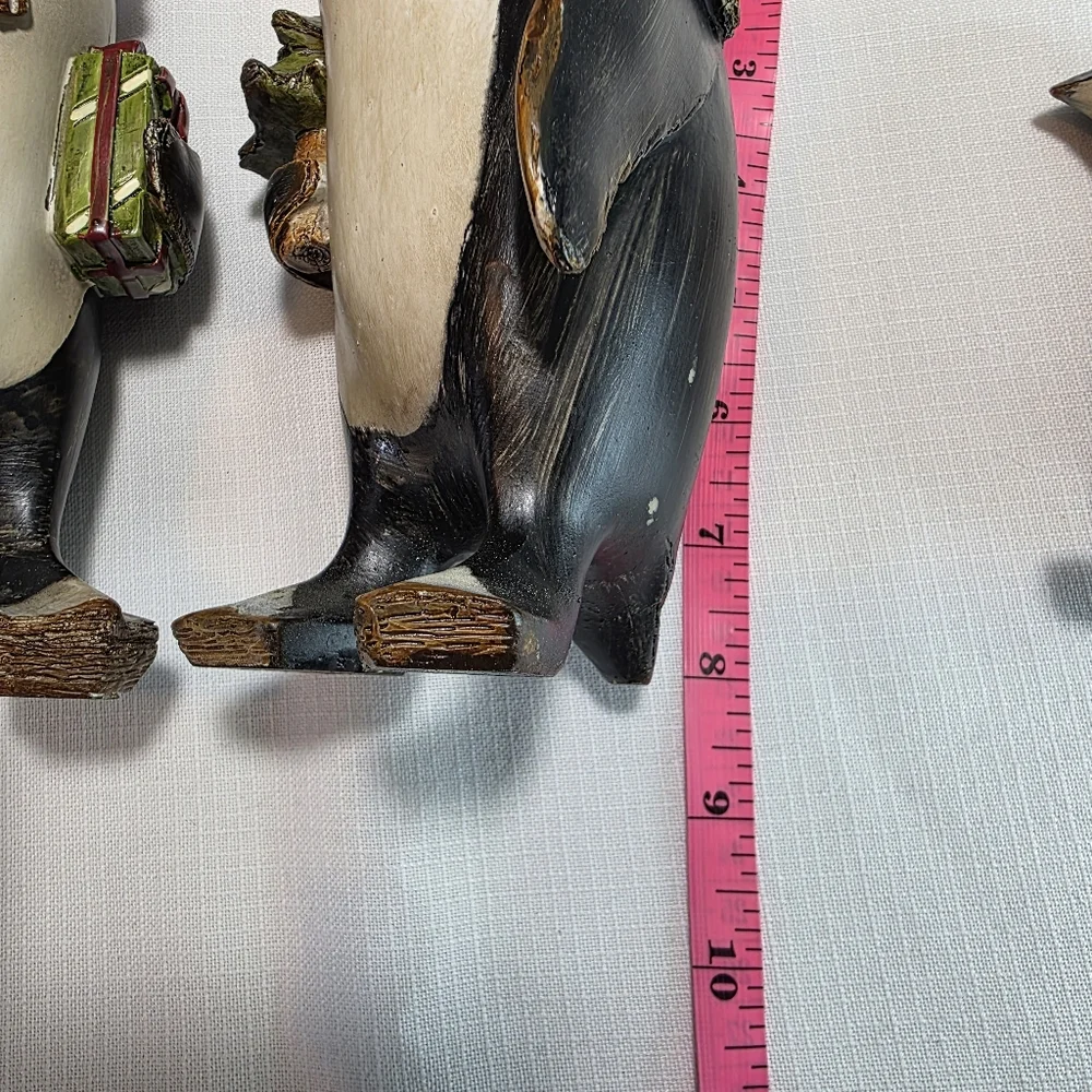 Festive Penguin Figurines with Red Scarves EUC Set Of 3